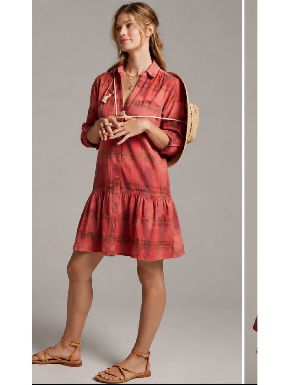 Pilcro Anthropologie Tangier Plaid Coral